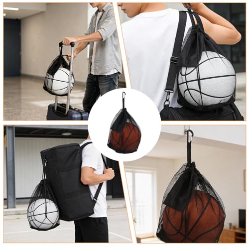 Single Mesh Ball Bag with Double Hook for Basketball Soccer & Volleyball, Portable Ball Storage Bag Drawstring Bags for Soccer Basketball Football Volleyball Rugby