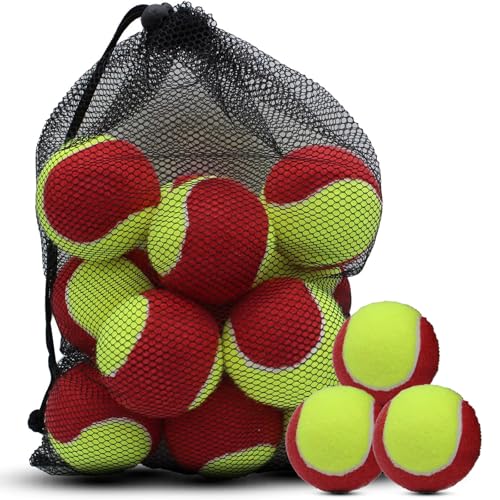 SHYUJAJIE 20 Pack 25%/50%/75% Low Compression Stage Tennis Ball for Beginners Youth Kids Training Practicing Ball with Mesh Bag for Easy Transport - color: Red