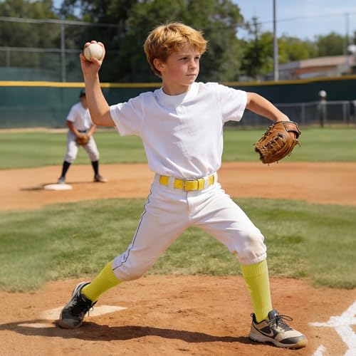 Cooraby 3 Pairs Youth Baseball Socks and Belt Combo Adjustable Softball Football Socks and Baseball Belts for Boys Girls