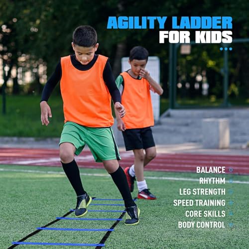 KUTIZE Agility Training Equipment, Soccer Training Equipment, Agility Speed Training Set for Kid Youth Adult, 20FT Agility Ladder, 4 Hurdles,12 Soccer Cones, Jump Rope, Running Parachute, Drill Charts