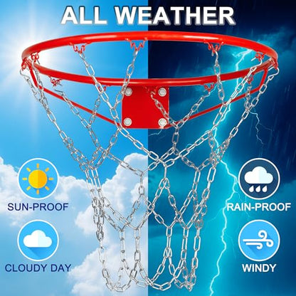LAO XUE Heavy Duty Chain Basketball Net Replacement,21 Inches Metal Rust Proof with 12 S-Hooks,Fits All Standard Hoops Outdoor