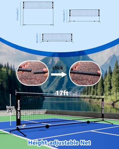 NQV Pickleball Set with Net-10FT Half Court Size Pickleball Net+Wood Pickleball Paddles+Pickle Balls+Ball Retrievers+Pickleball Court Marking Kit, Portable Driveway Outdoor Indoor for Beginners Pros - style: height adjustable 2 in 1 net