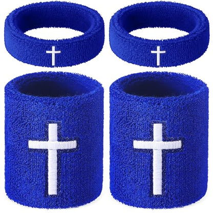 Soulchen 4 pcs Cross Bicep Bands Wrist Bands Christian Arm Sweat Wristbands Absorbent Armband for Men Women Football Baseball Players Sports Activities Supplies - color: Blue