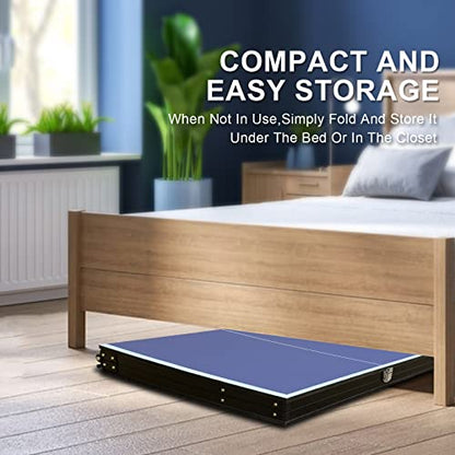 Small Mini Ping Pong Table, Portable Indoor Outdoor Folding Table Tennis Table with 2 Paddles, 3 Balls and Net