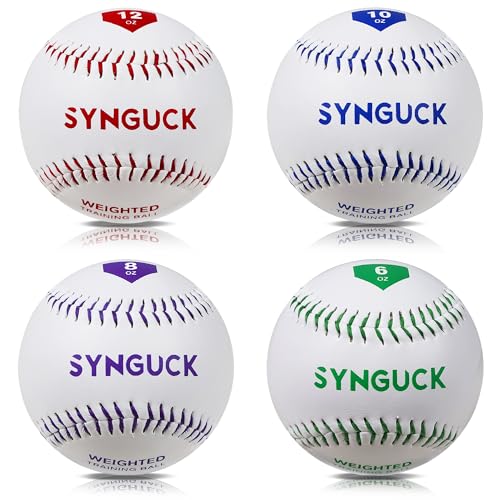 SYNGUCK Weighted Baseballs Set of 2/4/6 - Training Baseballs to Increase Pitching Speed, Arm Strength & Accuracy for Baseball Players, Coaches & Athletes - style: 4 Pack(6/8/10/12oz)