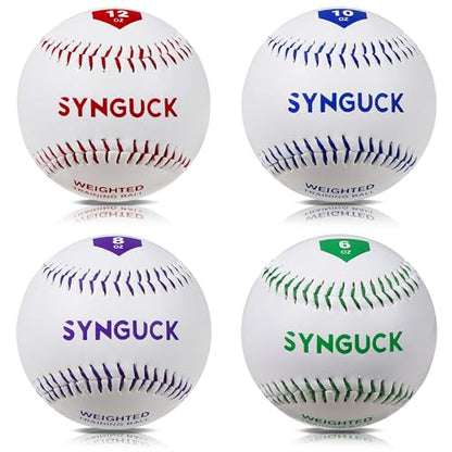 SYNGUCK Weighted Baseballs Set of 2/4/6 - Training Baseballs to Increase Pitching Speed, Arm Strength & Accuracy for Baseball Players, Coaches & Athletes - style: 4 Pack(6/8/10/12oz)