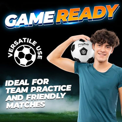 PlayBolt Soccer Ball Size 5 with Pump - Black & White Training Practice & Match Ball for Kids, Youth and Adults (Pack of 1 or 4) - size: 4-Pack