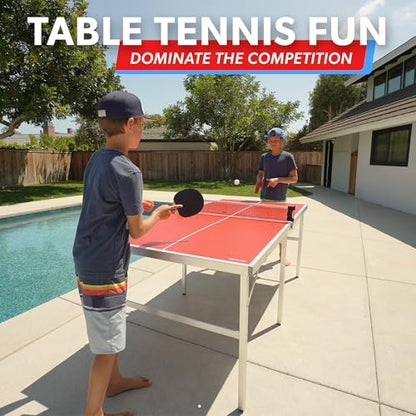 GoSports Mid-Size Table Tennis Game Set - Red or Blue - Indoor/Outdoor Portable Table Tennis Game with Net, 2 Table Tennis Paddles and 4 Balls - style: Red Table