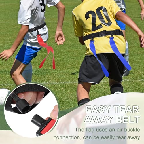 Flag Football, Adjustable Flag Football Belts with Belt and Flags Easy Tear Away - color: Red