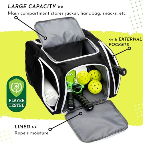 Big Dill Pickleball Backpack | Large Pickleball Bag with Shoe Compartment for 8+ Paddles & Accessories, Insulated Pocket - color: Black