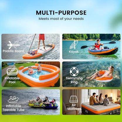 kosmegal Electric Paddle Board Pump, High Pressure SUP Pump with Inflation & Deflation, Auto-Off, 12V DC Car Connector Portable Air Pump for Inflatables and Kayaks