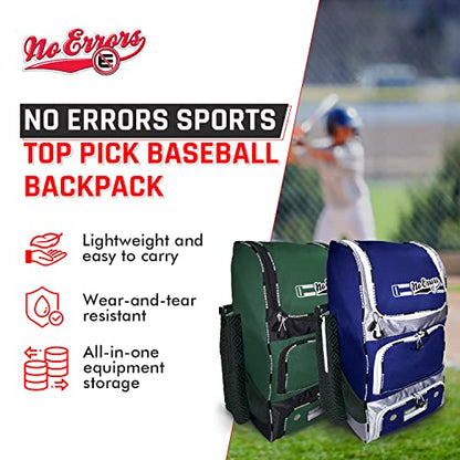 No Errors Top Pick Baseball Backpack for Kids - Heavy Duty Youth Baseball and Softball Bag with Fence Hooks - Dual Glove and Bat Compartments - color: Royal Blue