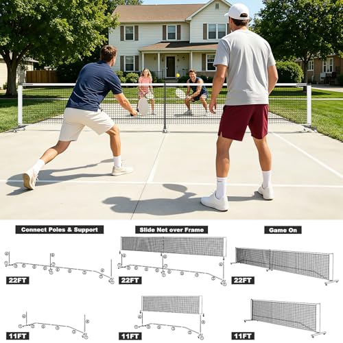 Portable Pickleball Net with Wheels, 22 FT & Half Court 11 FT Pickle Ball Net System with Carrying Bag for Driveway Backyard,Black