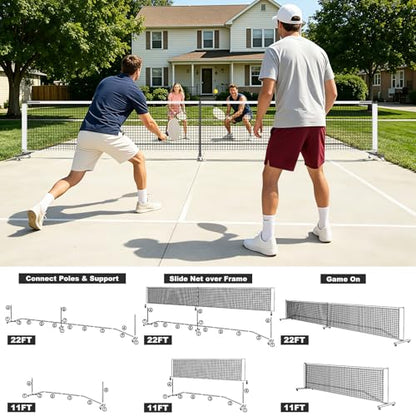 Portable Pickleball Net with Wheels, 22 FT & Half Court 11 FT Pickle Ball Net System with Carrying Bag for Driveway Backyard,Black