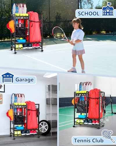 Mythinglogic Tennis Bag Storage Rack, Tennis Racket and Ball Organizer, Tennis Equipment Holder for Garage, Club, School