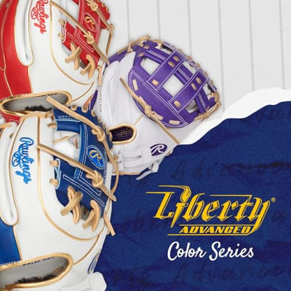 Rawlings | Liberty Advanced Color Series Fastpitch Softball Glove - color: White / Purple / Gold | X-Laced Basket Web, size: 12.5" | Utility