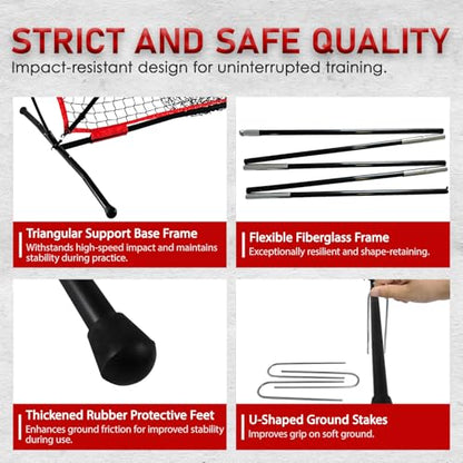 7x7 ft Baseball & Softball Practice Net with 9 Numbered Strike Zone | PRO Training Net for Hitting, Pitching & Batting | with Carry Bag, Bow Frame for All Ages & Skills - color: red