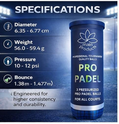 Pro Padel Balls - 2 Pack (6 Balls) - Pressurized Padel Balls - Premium Natural Rubber Core - 47% Wool Felt - Professional Tournament Quality - Consistent Bounce - for All Courts.