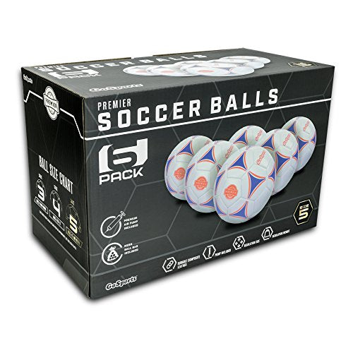 GoSports Premier Soccer Balls - Single or 6 Pack - Sizes 3, 4, 5, with Ball Pump - size: 6 Pack - Size 4