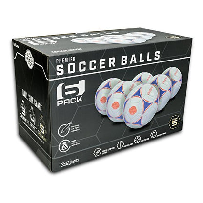 GoSports Premier Soccer Balls - Single or 6 Pack - Sizes 3, 4, 5, with Ball Pump - size: 6 Pack - Size 4