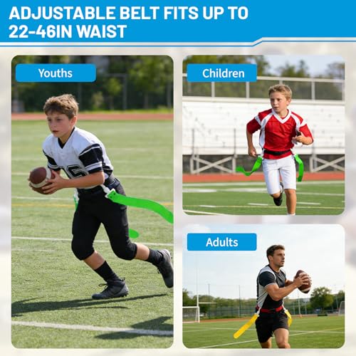 Flag Football Belts, 14 Player Adjustable Flag Football Set with 28 Flags for Youths Adults - Fits Up to 22-46" Waist - color: Yellow, Green
