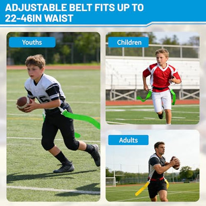 Flag Football Belts, 14 Player Adjustable Flag Football Set with 28 Flags for Youths Adults - Fits Up to 22-46" Waist - color: Yellow, Green