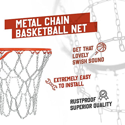 Basketball Net Heavy Duty Metal Chain Replacement with 12 S-Hooks and Set of Pliers to Tighten Hooks | Rustproof Galvanized Iron 21-Inch (53 cm) Net (2.5)