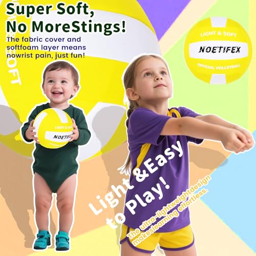 Soft Volleyball-Super Soft Fabric Light Volleyball for Indoor Practice Safe and Quiet Kids Youth Beginners House Yard Training Practice Games(Deflated) - color: Yellow,white