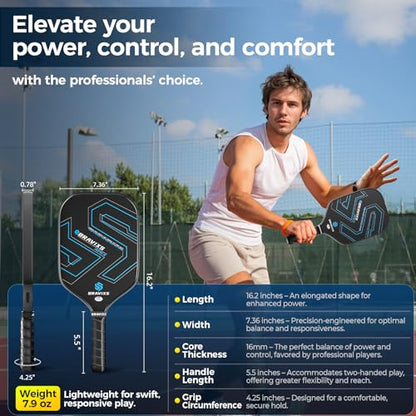 Pickleball Paddles Set of 2 USAPA Approved T700 Raw Carbon Fiber Pickleball Paddle, Friction Surface Pickleball Rackets with 4 Balls 1 Pickleball Bag, Pickle Ball Paddle Set for Men and Women - color: Blue