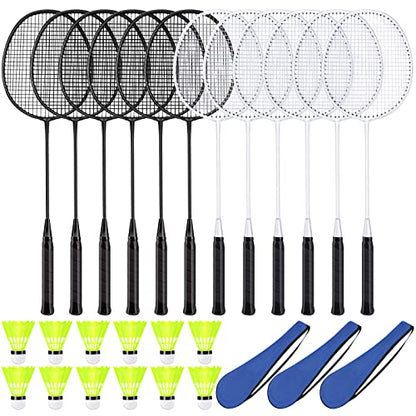 12 Pack Badminton Rackets Set Including Badminton Racquets, Nylon Shuttlecocks and Carry Bag for Outdoor Backyard Games Beginners - color: White, Black