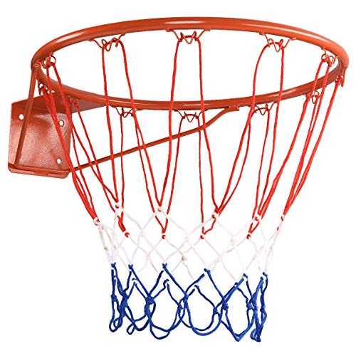 GYMAX Basketball Rim, 15/18 inch Basketball Rim Replacement with All-Weather Net, Basketball Hoop Replacement Rim Outdoor/Indoor for Wall Door Mounted - color: Red, size: 18"