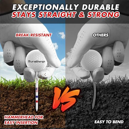 DURARANGE Premium Golf Tees - 5-Prong & 4-Prong Anti-Slip, Enhanced Stability, Unbreakable Golf T 3-1/4" for 360cc Drivers, Ideal Gift for Golfer - color: Elite Golf Tees- Milky White-100pk