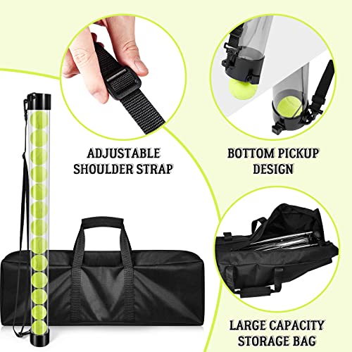 Deekin 2 Pcs Portable Ball Cart and Tennis Ball Pickup Collector Tennis Basket on Wheels with Storage Bag Tennis Ball Picker Upper Tennis Ball Tube Retriever for Baseball Storage (Medium Tube)