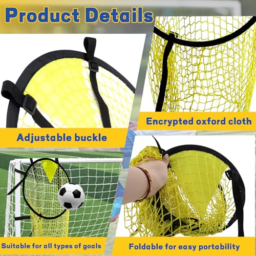 4 Pcs Yellow Soccer Goal Targets Portable Shooting Training Nets, Top Bins Precision Practice Aids for Football Goal Shooting Drills, Easy to Attach and Store for Backyard, Field, Home Use