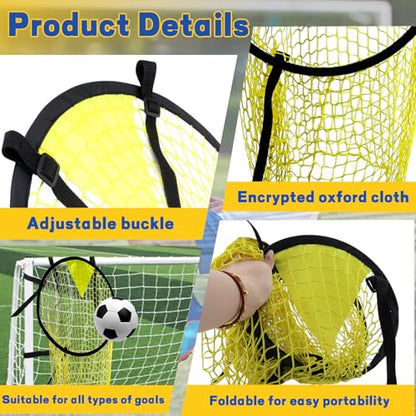4 Pcs Yellow Soccer Goal Targets Portable Shooting Training Nets, Top Bins Precision Practice Aids for Football Goal Shooting Drills, Easy to Attach and Store for Backyard, Field, Home Use