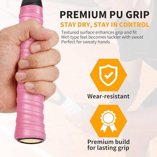 2 Pcs Tennis Racket Grip Tape, Dry Tennis Overgrip Tape, Anti-Slip Absorbent Grip, Racket Overgrip Tape - color: Light Pink, size: Textured-43.3"x1"x0.03"