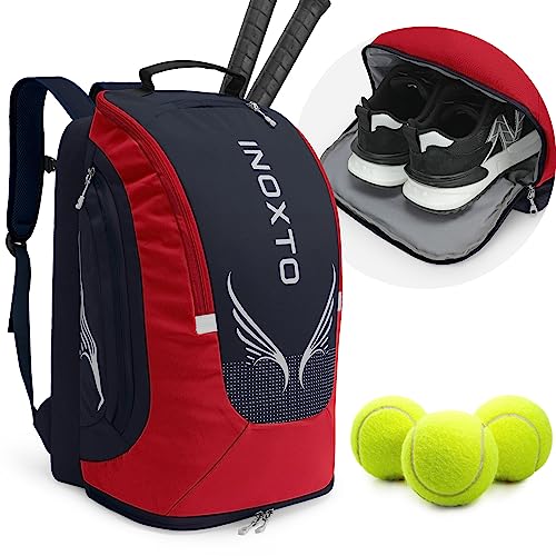 INOXTO 40L Tennis Backpack for Men & Women, Large Pickleball Bag With Independent Shoe Storage, Waterproof & Breathable, Holds 2 Tennis Rackets for Badminton, Travel & Camping