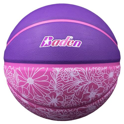 Baden | Legend Court Canvas | Creative Design Outdoor Rubber Game Basketball | Youth & Adult Size 5,6,7 - color: Bloomin' Baller, size: Size 6 (28.5")