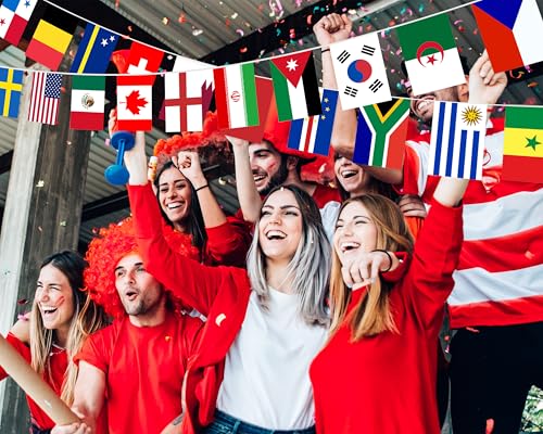 1 Pack 49ft World Soccer 2026 Cup String Flags, 48 Participating Countries Bunting Banner, Double Sided Football Decorations for Backyard, Room, School, Bar, Street World Soccer 2026 Cup Flags