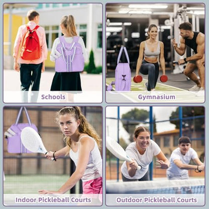 Pickleball Bag Pickle Ball Backpack for Women,Pickleball Accessory Tote Sport Equipment Bag Machine Washable with Shoe Compartment,Wet Pocket,Adjustable Shoulder Strap Fence Hook,Great Gift 30L-Purple - color: Purple