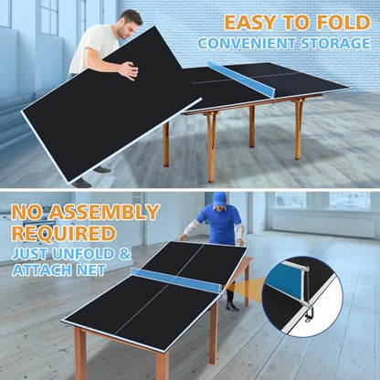 8FT Foldable Ping Pong Conversion Top for Pool Table | Portable Indoor Table Tennis Topper with Net & EVA Pads, Easy Setup & Storage,Black
