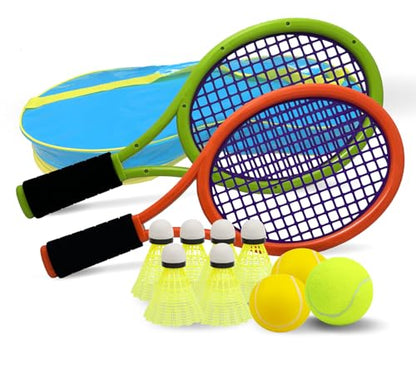 Kid Tennis Racket Set for Toddler,Children,Sponge Handle, includes 6 Badminton, 1 Tennis Ball, Bag and 2 Balls - Increase Children's Sports,Improve Tennis Skills - color: Grey Orange&Green