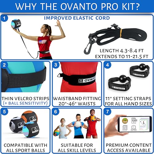 OVANTO Volleyball Training Equipment Aid – Solo Volleyball Equipment in 4 Styles to Serve, Spike, Set and Pass Like a Pro - Adjustable Volleyball Practice Equipment Gift for Beginners & Experts