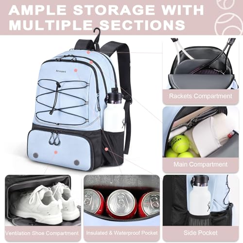 Arcoyard Tennis Bag Holds 2 Rackets, Professional Tennis Bags for Women, Tennis Backpack with Ventilated Shoe Compartment - color: Blue