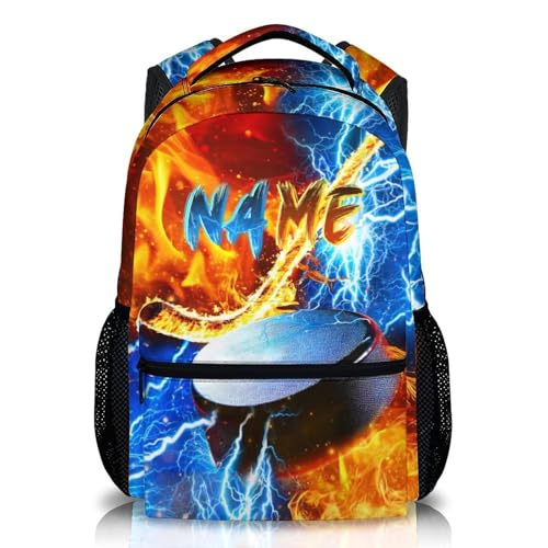 Custom Backpack for Kids Boys Hockey Bookbag for School Elementary Middle Primary, Lightweight Back to School Supplies - color: Blue
