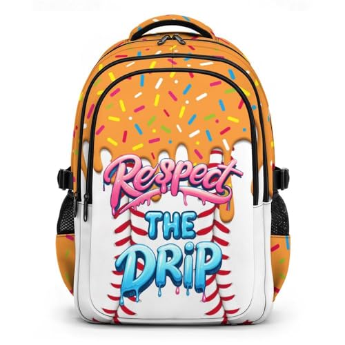 Kids Baseball Drip Backpack for Students, 17 Inch Cool Bookbag for Teenagers Elementary Middle College Students Picnic - color: Orange