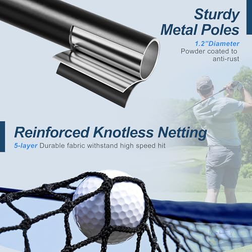 10x7FT Golf Simulator Enclosure Net with Side Barriers - Low-Noise Silk Target, Ball Collection Area, Carry Bag & Sandbags | Indoor/Outdoor Golf Hitting Net for Backyard Driving Chipping