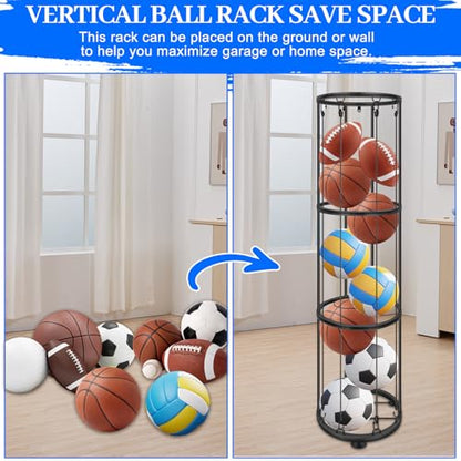 3 Layer Vertical Ball Storage Rack, Basketball Holder Wall Mount, Cage for Football, Volleyball, Sports Organizer for Kids Room, Garage, Home