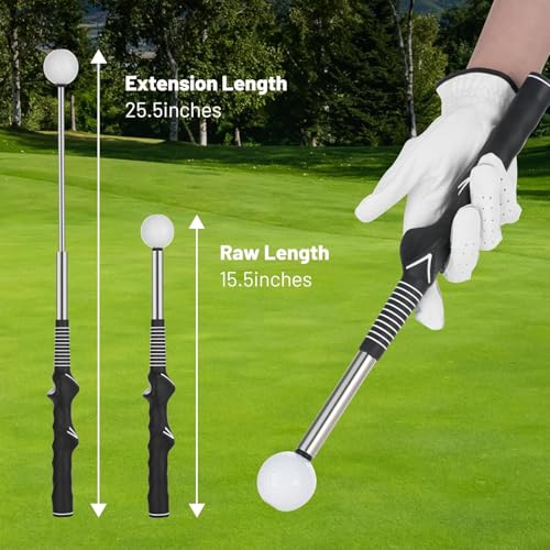 5-in-1 Retractable Golf Swing Trainer, Training Aid with Grip Trainer, Swing Mechanics for Beginners & Tempo Training for Advanced, Click Feedback, Arm Connection, Right/Left-Handed, Indoor/Outdoor - style: Right-Handed Golf Swing Trainer