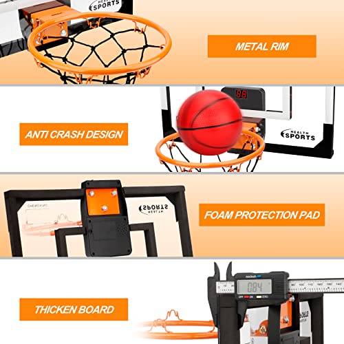 Larger Indoor Basketball Hoop with 9" Large Dunk Rim for Kids and Adults, Over The Door Basketball Hoop for Bedroom with 3 Rubber Small 6" Basketball Sport Toy Gifts - style: Socreboard